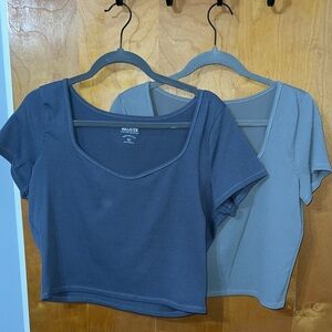 Hollister Women's Ribbed Crop Tops - Navy and Light Gray